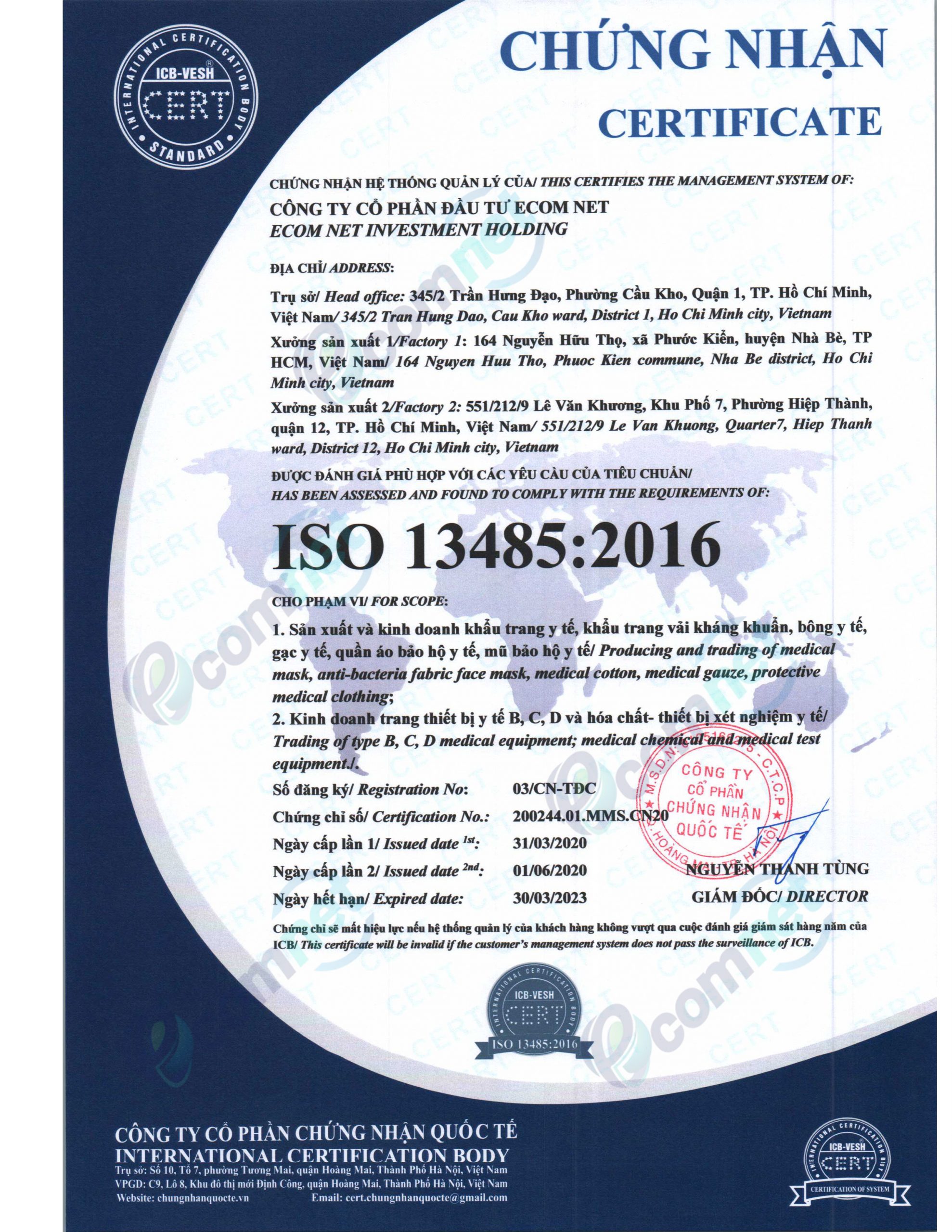 Tiêu chuẩn ISO 13485:2016 khẩu trang ecom